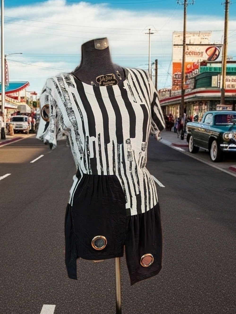 Radzoli Cotton Black and White Asymmetric Tunic with Accent Grommets Size M